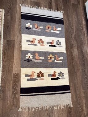 Vintage Boho Bird Woven Carpet Wall Hanging Tapestry Fringe MCM? Flowers
56 x